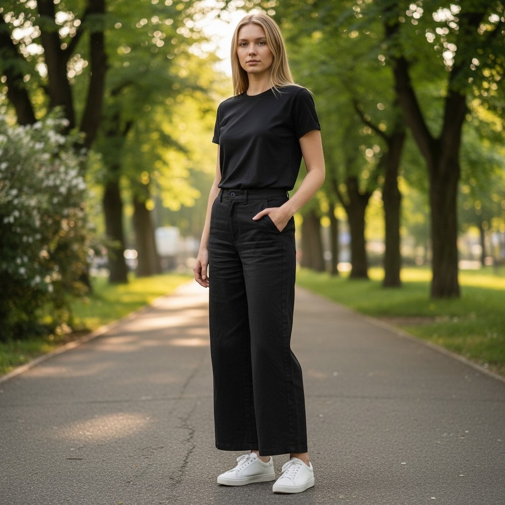 Amour Vert Black Organic Cotton Wide Leg Cropped Pants Size 0 Peru Twill